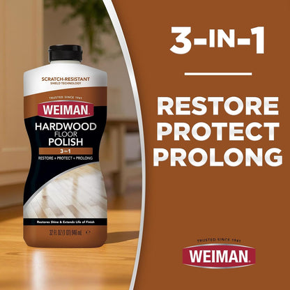 Weiman Hardwood Floor Cleaner and Polish Restorer Combo - 2 Pack - High-Traffic Hardwood Floor, Natural Shine, Removes Scratches, Leaves Protective Layer