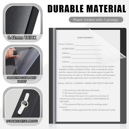 Teling 150 Pcs Plastic Report Covers with 3 Prong Clear Front Resume Folder Business Report Covers Bulk Presentation Folders Clear Front Report Folders for Documents, School, Office(Black)
