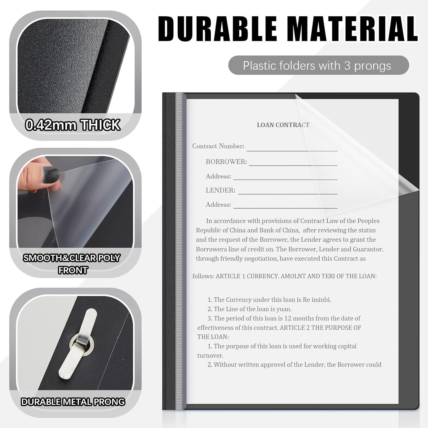 Teling 72 Pack Clear Front Report Covers Bulk Business Report Covers Plastic Presentation Folders Resume Portfolio Folder Paper Binder with 3 Prongs for Presentation Document School Office (Black)