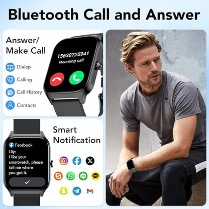 Smart Watch for Men Women, 1.85" HD Fitness Tracker with Bluetooth Calls/AI Voice Control, IP68 Waterproof, 115+Sports Modes, 24/7 Heart Rate/Sleep Fitness Watch Compatible with iOS/Android, Black