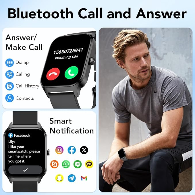 Smart Watch for Men Women, 1.85" HD Fitness Tracker with Bluetooth Calls/AI Voice Control, IP68 Waterproof, 115+Sports Modes, 24/7 Heart Rate/Sleep Fitness Watch Compatible with iOS/Android Grey