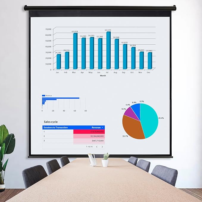 SUPER DEAL 120'' Projector Screen Projection Screen Manual Pull Down HD Screen 1:1 Format for Home Cinema Theater Presentation Education Outdoor Indoor Public Display, Black