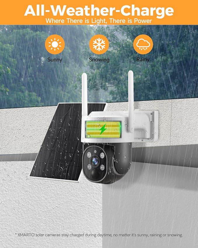XMARTO 100% Wire-Free Solar PTZ Home Security Camera System Wireless, 4-Set 2K 4MP QHD CCTV Camera Kit + 2PCS Wire-Free Solar Security Camera