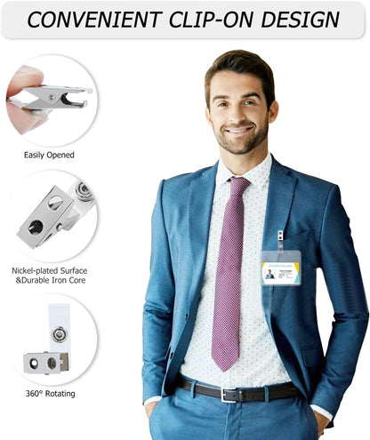 50 Pcs Badge Holders with Clip Extra Thick Clear Name Badge Holders Card Holder Plastic Horizontal Name Tag Holder with Waterproof Resealable Zip