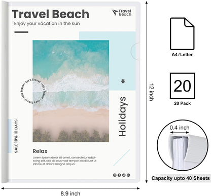 JOERSH 20Pcs Clear Report Covers with Sliding Bar, 40 Sheet Capacity Plastic Binder Paper Protector, Report Folders with Clear Cover for Resume File Documents, 5 Colors