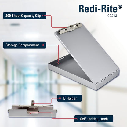Saunders Silver Memo Size Aluminum Redi Rite Storage Clipboard with 1 Inch Storage Compartment and Self Locking Latch - Form Holder Perfect for Contractors, Truckers, and Office Use