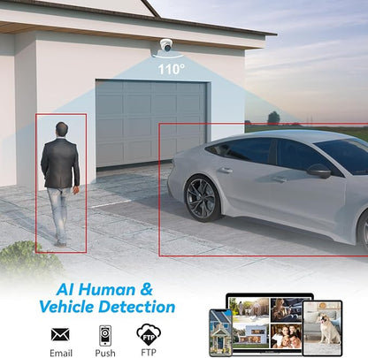 UNILOOK 4K PoE Security Camera, 8MP Turret IP Camera Outdoor Indoor Wired, 100ft Smart Color Night Vision, Human/Vehicle Detection, IP66 Built-in Audio, @20fps, Wide Angle, Metal Housing, NDAA