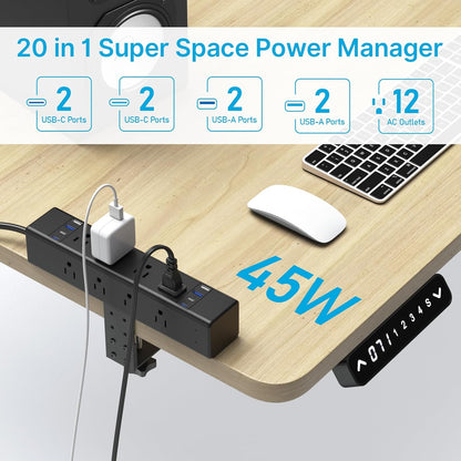 CCCEI Desk Outlet Station 45W USB C Port. 12 Outlet Desktop Clamp Power Strip Surge Protector 4800J with Switch. Nightstand Office Standing Desk Accessories Fit Thicker Table Edge or Screw Mount, 10FT