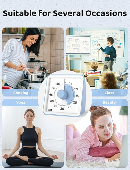 LIORQUE Visual Timer for Kids, 60-Minute Countdown Timers for Classroom Office Kitchen with Silent Operation, Kids Timer for Teaching (Batteries Included)