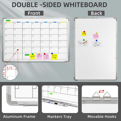 Polegas 24" X 36" Magnetic Dry Erase Board Whiteboard with Lines, Wall Hanging Monthly Calendar to Do List Schedule Board