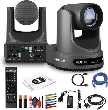 PTZOptics Move 4K SDI/HDMI/USB/IP PTZ Camera with 12x Optical Zoom (Gray) (PT12X-4K-GY-G3) + Lens Cleaning Kit + HDMI Cable + Ethernet Cable + Color Wire Ties