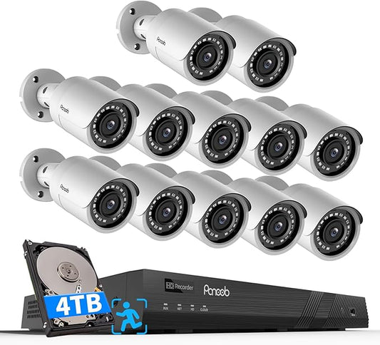 16 Channel Security Camera System, 4K 16CH NVR 4TB HDD, 12PCs 5MP Wired Surveillance Cameras, Outdoor, Human Detection, Built-in Mic, 100ft IR Night Vision