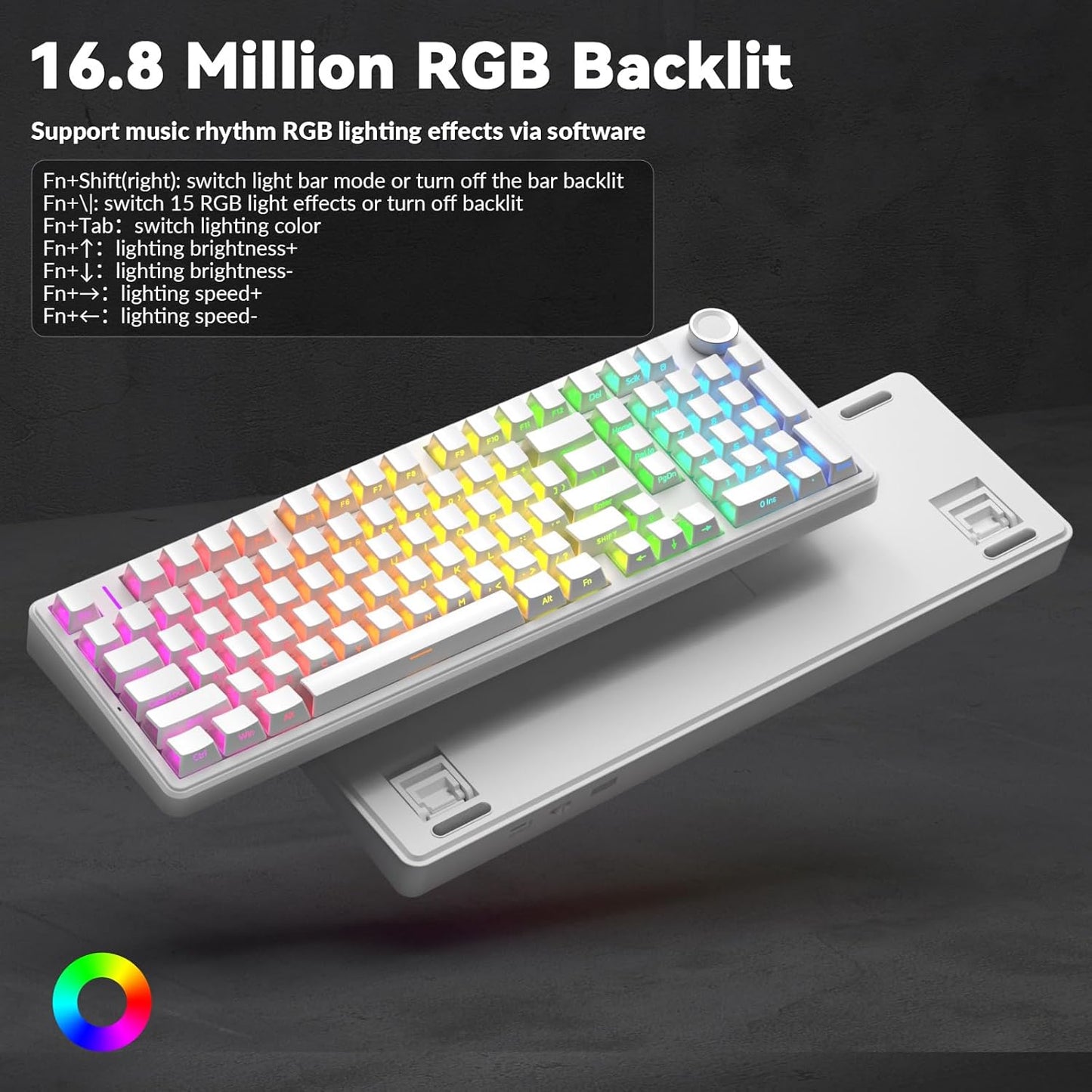 AULA F99 Pro Wireless Mechanical Keyboard-Silent Version,BT5.0/2.4GHz/USB-C Hot Swappable Custom Keyboard,Gasket Structure,Pre-lubed Linear Switches RGB Backlit Computer Gaming Keyboards,White