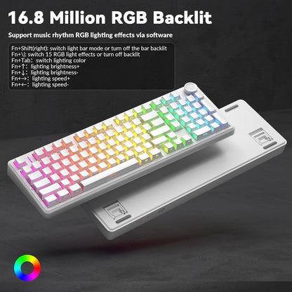 AULA F99 Pro Wireless Mechanical Keyboard-Silent Version,BT5.0/2.4GHz/USB-C Hot Swappable Custom Keyboard,Gasket Structure,Pre-lubed Linear Switches RGB Backlit Computer Gaming Keyboards,White