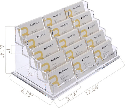 SANRUI Acrylic Multiple Business Card Holder Display for Desk , 15 Slots Business Card Stand , Clear Horizontal 5 Tier Business Card Holders, Holds 750-900 Cards