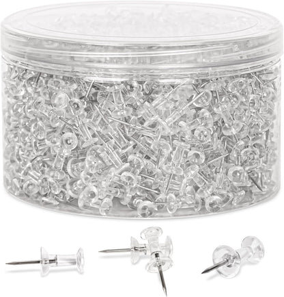 1000 PCS Clear Push pins Tacks for Wall Cork Board Bulletin Board use Clear Plastic Head Pins for Home Office Craft Projects