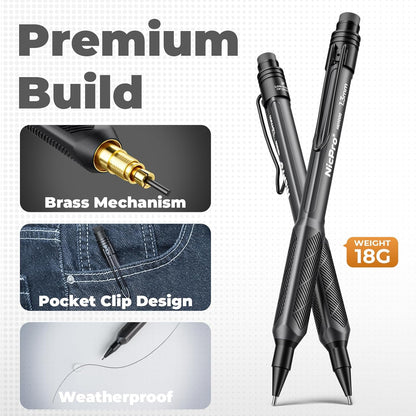 Nicpro 1.3mm Weatherproof Mechanical Pencil Set, HD1000 Metal Mechanical Pencils Heavy Duty Pencil for Outdoor All Weather Marking Drafting Drawing with 25 Lead Refills, Erasers, Case (Black)