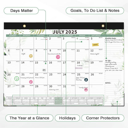 Ospelelf 2025-2026 Calendar Magnetic Desk Wall Desktop Monthly Planner from July 2025 to December 2026 Large To Do Pad with Plastic Cover for Office 17" X 12" Plant