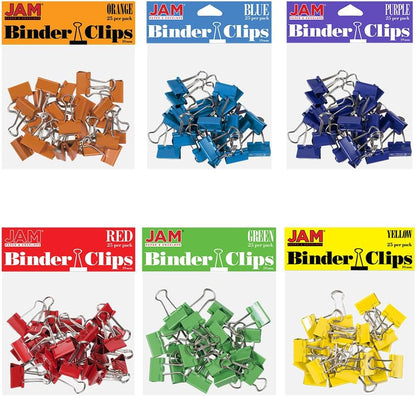JAM PAPER Colorful Binder Clips Assortment - Small - 3/4 Inch (19 mm) - Assorted Rainbow Colors - 150 Binderclips/Pack