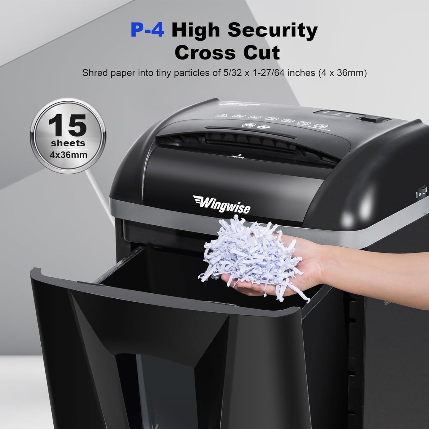 15-Sheet Paper Shredder with 58dB Quiet Operation, P4 Cross-Cut Security for Home Office, 15-Minute Run Time & 5.8-Gallon Bin – Shreds Credit Cards & CDs