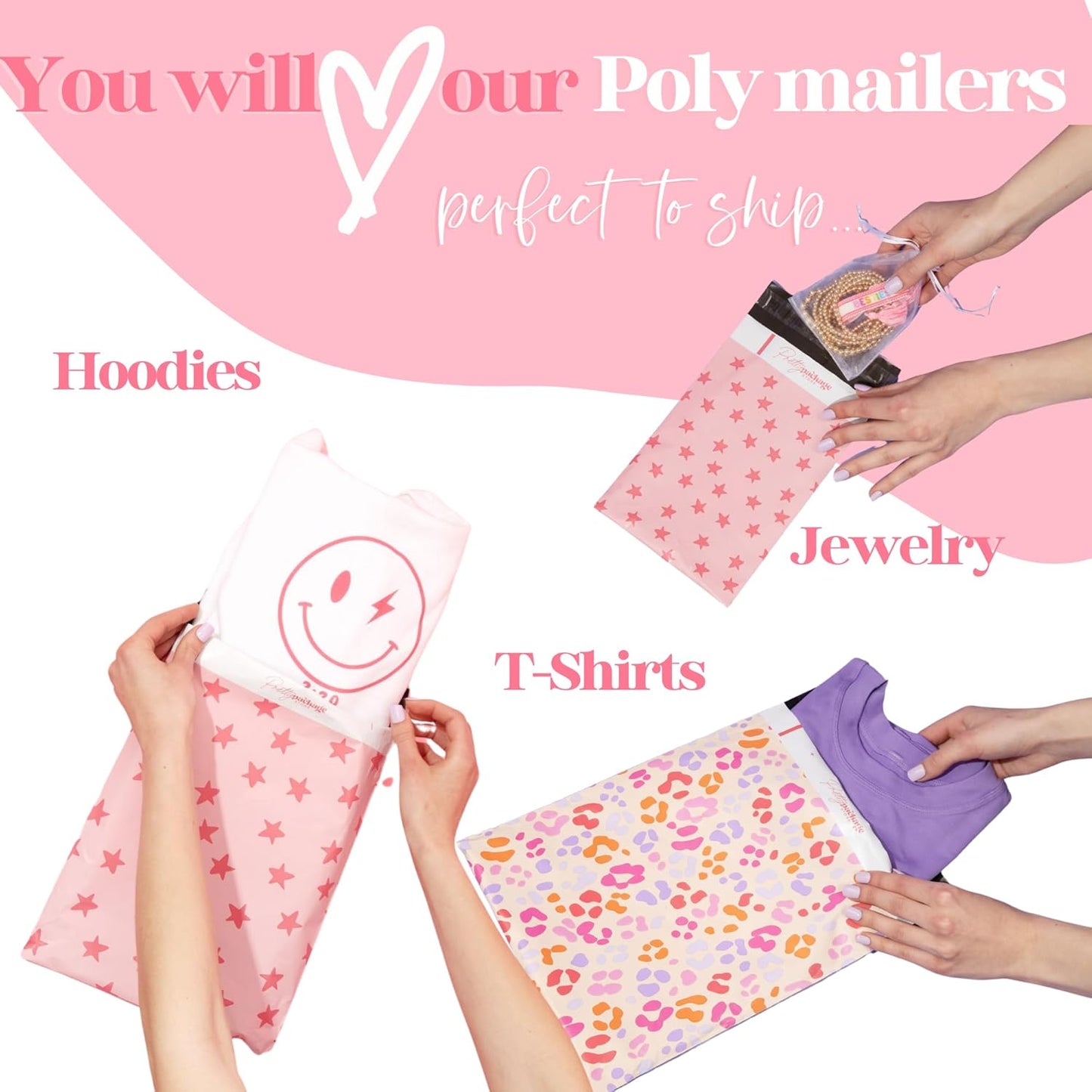 10x13 Designer Poly Mailer 100 Pack Heavy Duty Waterproof Self Seal Shipping Bags for Small Business Large Mailing Envelopes Bulk Tear Resistant Packaging Blue Bows