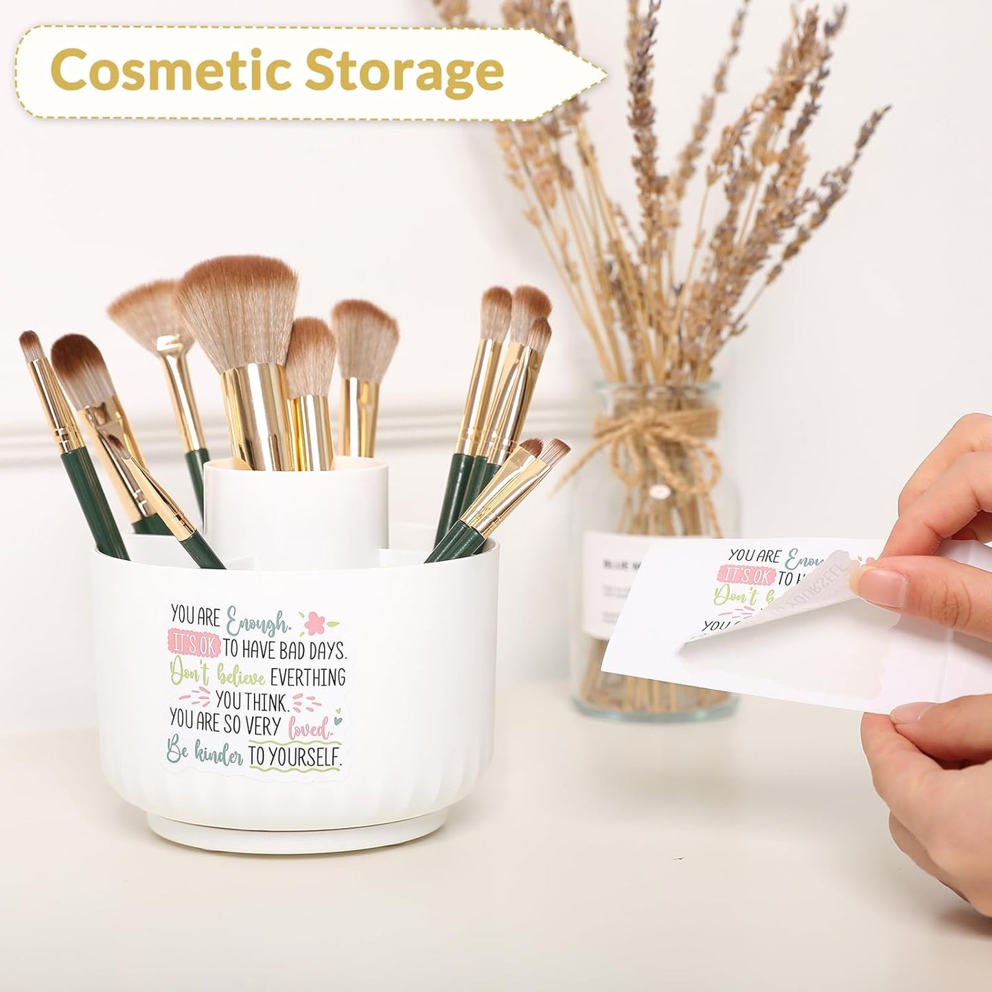 SKYDUE 360 Degree Rotating Desk Organizer, Dual-Purpose Pencil Pen Holder for Desk, Rotating Pencil Cup with Stickers, Office Supplies, Desk Decor for Office, School, Home