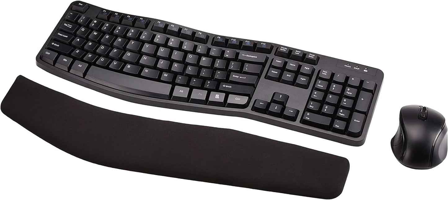 Amazon Basics Ergonomic Wireless Keyboard and Mouse Combo for Comfortable PC and Laptop Use, 2.4 GHz USB, Black