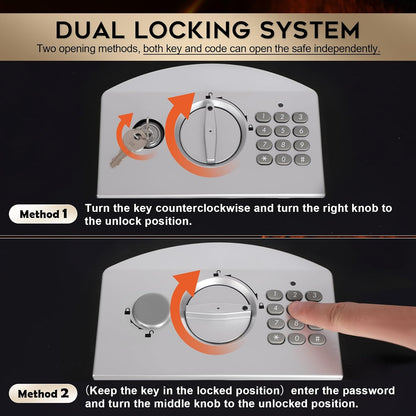 Dalmbox Portable Metal Safe Box with Digital Code Lock,Fire Resistant Storage for Documents, Fireproof Safe Box, Car, Home, Office and Outside, Black Box,Large