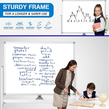 Large Dry Erase Board 48 x 36 Magnetic Non-Foldable Whiteboard with Stand Portable Mobile Rolling Double Sided with Wheels for Office Home Classroom