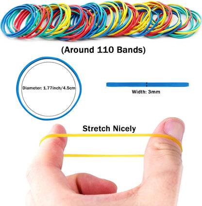 Anvin Rubber Band Ball 110 Around Rubber Bands 100g Elastics Colorful Bands Wrapping Bands Durable Bands for Stationery Document Organizing Stocking Fillers(Assorted Colors in Blue Green Red Yellow)