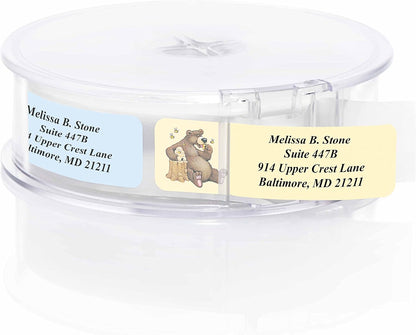 Bears Designer Assorted Rolled Address Labels with Elegant Plastic Dispenser