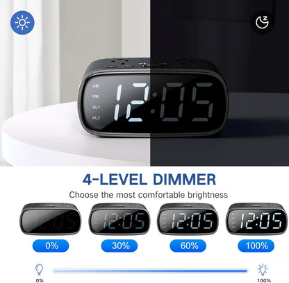 XBA 10PCS Digital Alarm Clock with 20W USB C Ports, Dual Alarm Clock Power Strip with 2 AC Outlets, 4 USB Charging Ports, Dimmable Snooze Desk Clock with 6FT Cords for Bedrooms,Travel, Black