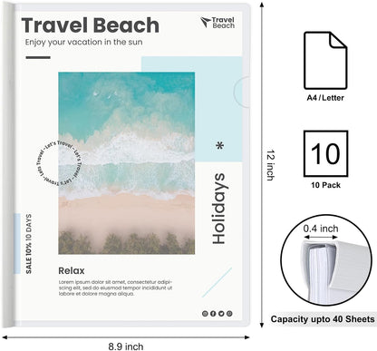 JOERSH 10Pcs Clear Report Covers with Sliding Bar, 40 Sheet Capacity Plastic Binder Paper Protector, Report Folders with Clear Cover for Resume File Documents, 5 Colors