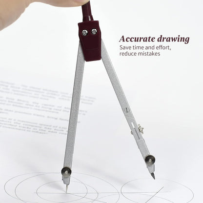 Drawing 9Pc Geometry Set Metal Compass, Geometry Precision Tool for Student, Circle Drawing Tool and Architecture, Drafting Kits for Engineer with Shatterproof Storage Box (Red)