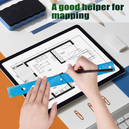28 Pack Plastic Ruler 12 Inch Transparent Rulers - Metric Bulk for Kids School Office Classroom, Blue