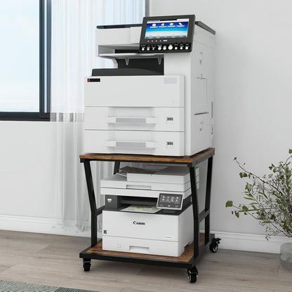 Natwind 2-Tier Large Printer Stand,23.6"x23.6"x29.5" Heavy-Duty Printer Table Cart with Paper Storage Shelf & Wheels,Ideal for Home Office Laser Printers, Copiers (Retro)