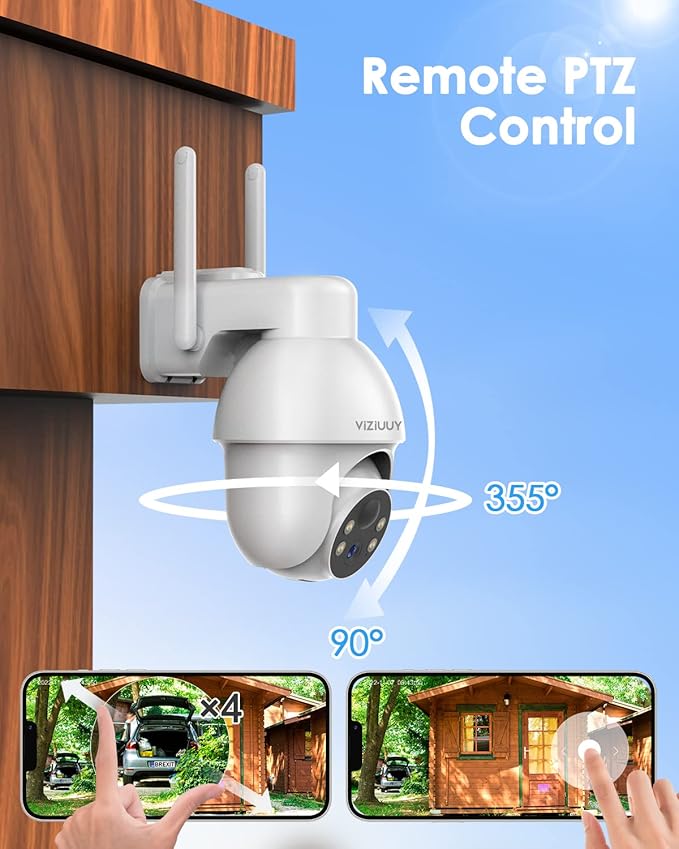 5MP Solar Security Camera Outdoor, Wireless Battery Powered Security Camera with 360°View, Pan and Tilt, Color Night Vision with Floodlight,PIR Human Detection,Compatible with Alexa