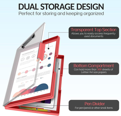 Sooez Clipboard with Storage, Heavy Duty Cleaview Clip Boards 8.5x11 with Dual Storage, Dry Erase Plastic Nursing Clipboard, High Capacity Clipboards Folder for Teacher Nurse, School & Office Supplies