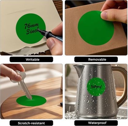 500 PCS Green Dots Stickers 3 Inch Vinyl Color Coding Round Sticker Removable Writable Circle Floor Labels Roll for Inventory Office Classroom Organize