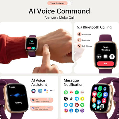 Latest Smart Watches for Women & Men - Performance Upgraded, 1.85-inch AMOLED HD Display (390x450), 12-Day Battery Life, 3ATM Waterproof (30m), Call, Health Monitoring, Fitness Tracker (D-Purple)