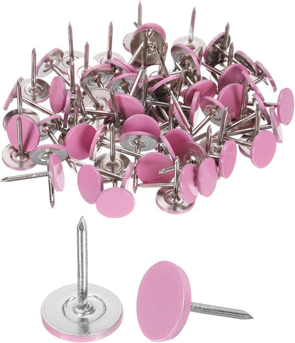 uxcell 150Pcs Upholstery Tacks, 11mmx17mm Flat Head Thumb Tack Decorative Furniture Nails Push Pins for Furniture Sofa Headboards, Pink