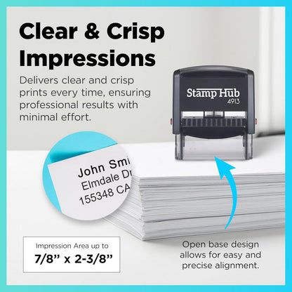 Self Inking Personalized Stamp - Up to 5 Lines, Custom Return Address, Customizable Office Name Rubber- Easy to Change Ink Cartridge, Multiple Ink Color Options - Large