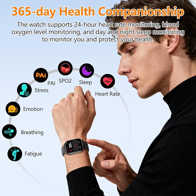 Smart Watch for Women Men with Text and Call, 2025 New AI Smartwatches with Heart Rate/SpO2/Sleep/Stress Monitor, 100+ Sports Modes, GPS Fitness Watches Compatible with iOS/Android (Map, Black)