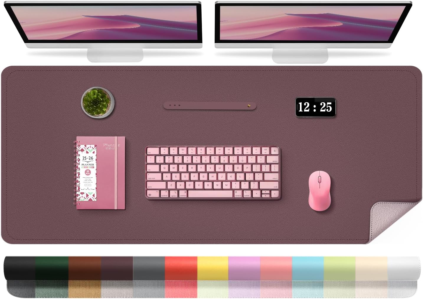 Large Desk Pad, 47.2'' x 23.6'', Computer Mat for Desk, Leather Desk Pad Protector, Suede Base Desk Blotter, Non-Slip Office Desk Mat, Waterproof Desk Writing Pad for Office and Home Dark Purple