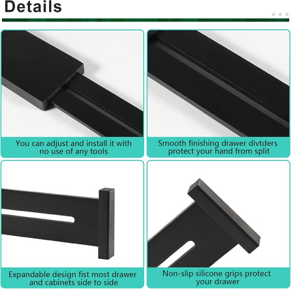 4 Pack Bamboo Drawer Dividers, Adjustable Length from 12 Inch to 17 Inch, Expandable Kitchen Drawer Organizer, Drawer Organization Separators for Clothes, Kitchen, Bedroom, Dresser, Office (Black)