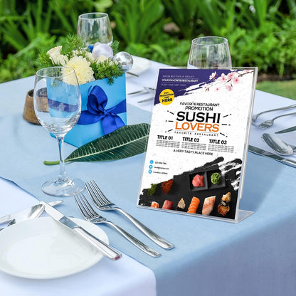 Acrylic Sign Holder 6 Pack 8.5x11 Slant Back Acrylic Stands for Display Plexiglass Clear Acrylic Display Stands for Ad Frame, Picture Photo Frames, Promotions, Restaurants, Office, Store, Home