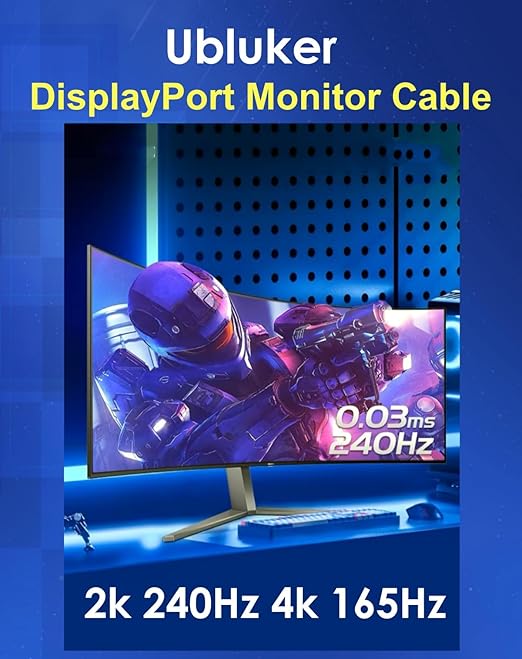 10K 8K DisplayPort 2.1 Cable 54Gbps 25 FT, Certified DP to DP Cord 4K 240Hz 165Hz 144Hz 120Hz 10K 8K 120Hz Nylon Braided UHBR HDCP2.3 FreeSync G-Sync RTX5090 Gaming Monitor PC Projector