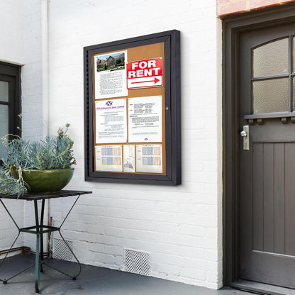 Enclosed Bulletin Board Outdoor Noticeboard with Locking Door, Weather-Resistant, Cork, Black Aluminum Frame, 36 x 24 in