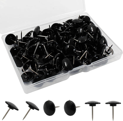 Piutouyar 100 Pcs Black Push Pins, Plastic Thumb Tacks for Wall Hanging, Flat Head and Steel Point Push Pins Wall Tacks Thumbtacks for Furniture Cork Board DIY Projects or Home Decor