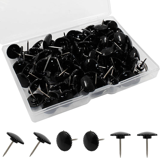 Piutouyar 100 Pcs Black Push Pins, Plastic Thumb Tacks for Wall Hanging, Flat Head and Steel Point Push Pins Wall Tacks Thumbtacks for Furniture Cork Board DIY Projects or Home Decor